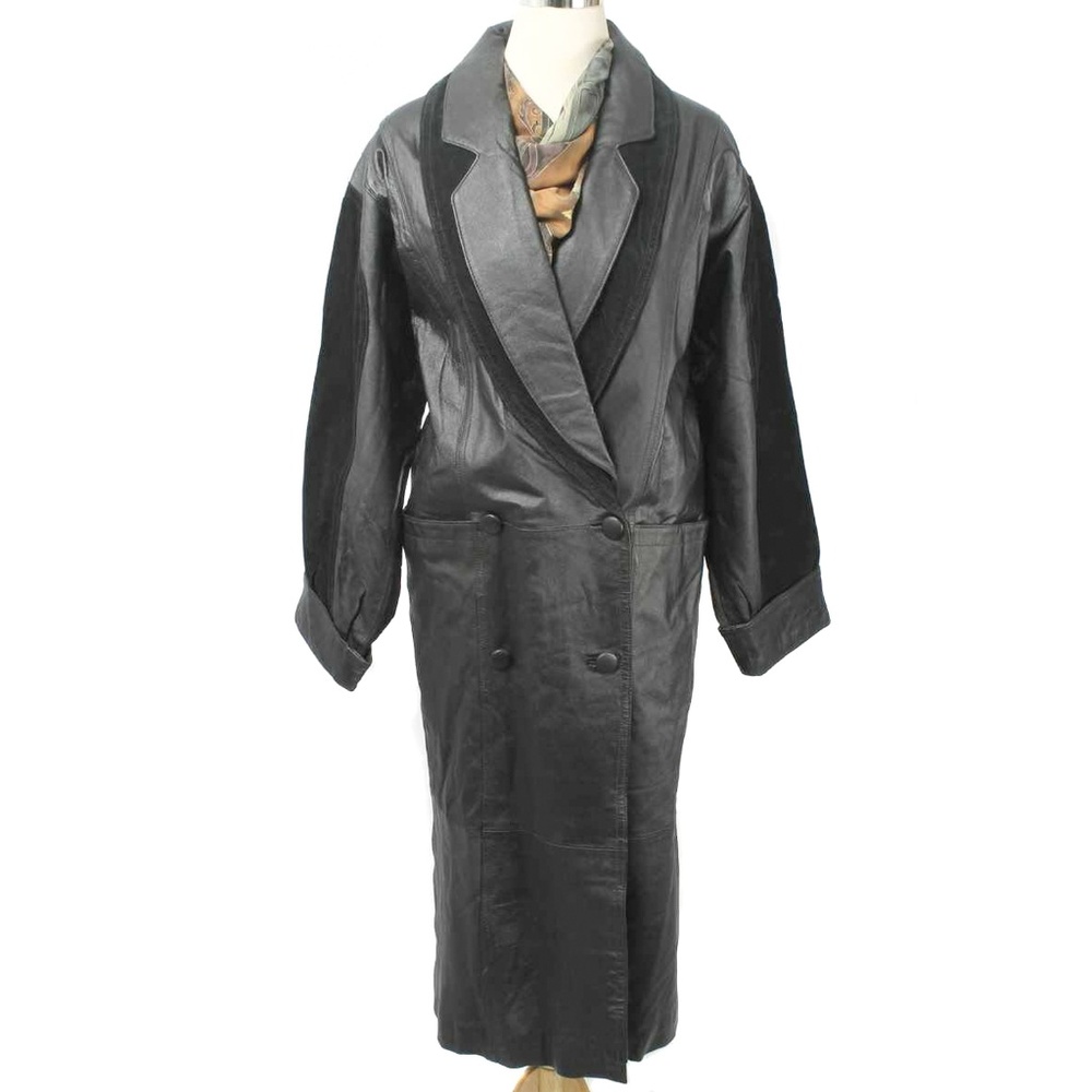 VINTAGE D.A.N.Y. Black Leather & Suede Double Breasted Long Coat
